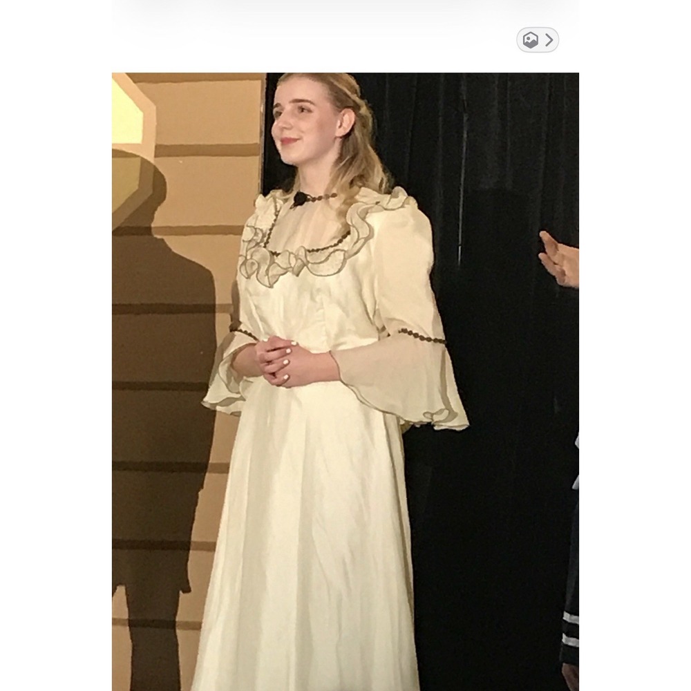 Fidget Victorian Dress Edwardian Beige Ruffle Long Maxi Prairie Small Medium 70s